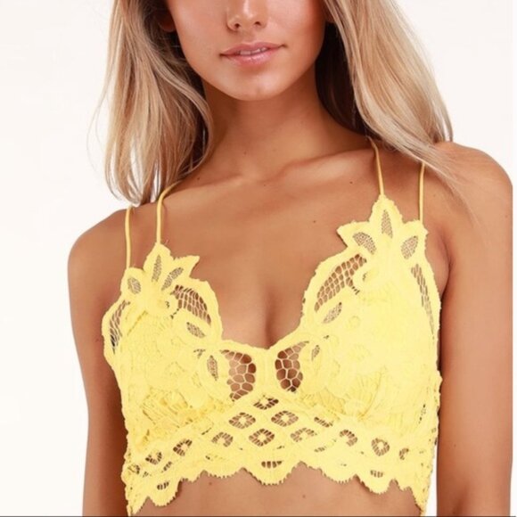 free people adella bralette boho strappy lace crop top yellow - Picture 1 of 10